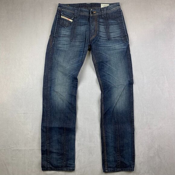 Diesel Mens Pants 30 Blue Jeans Deetak Slim Straight Dark Wash Rigid Italy 30x32 - Picture 1 of 15